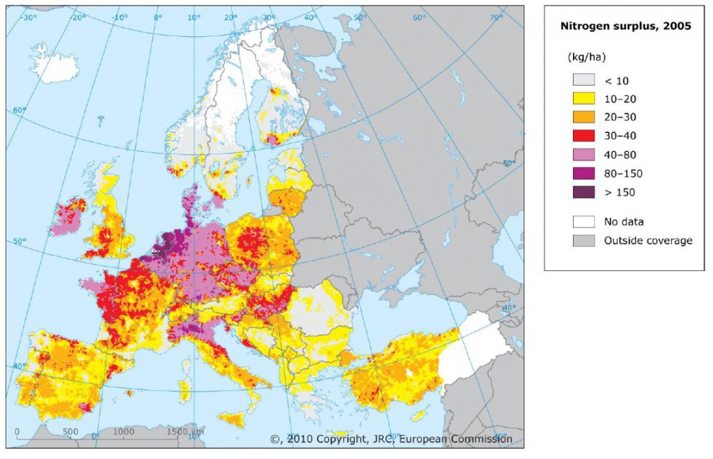 Azoto blogų junginių perteklius Europoje.